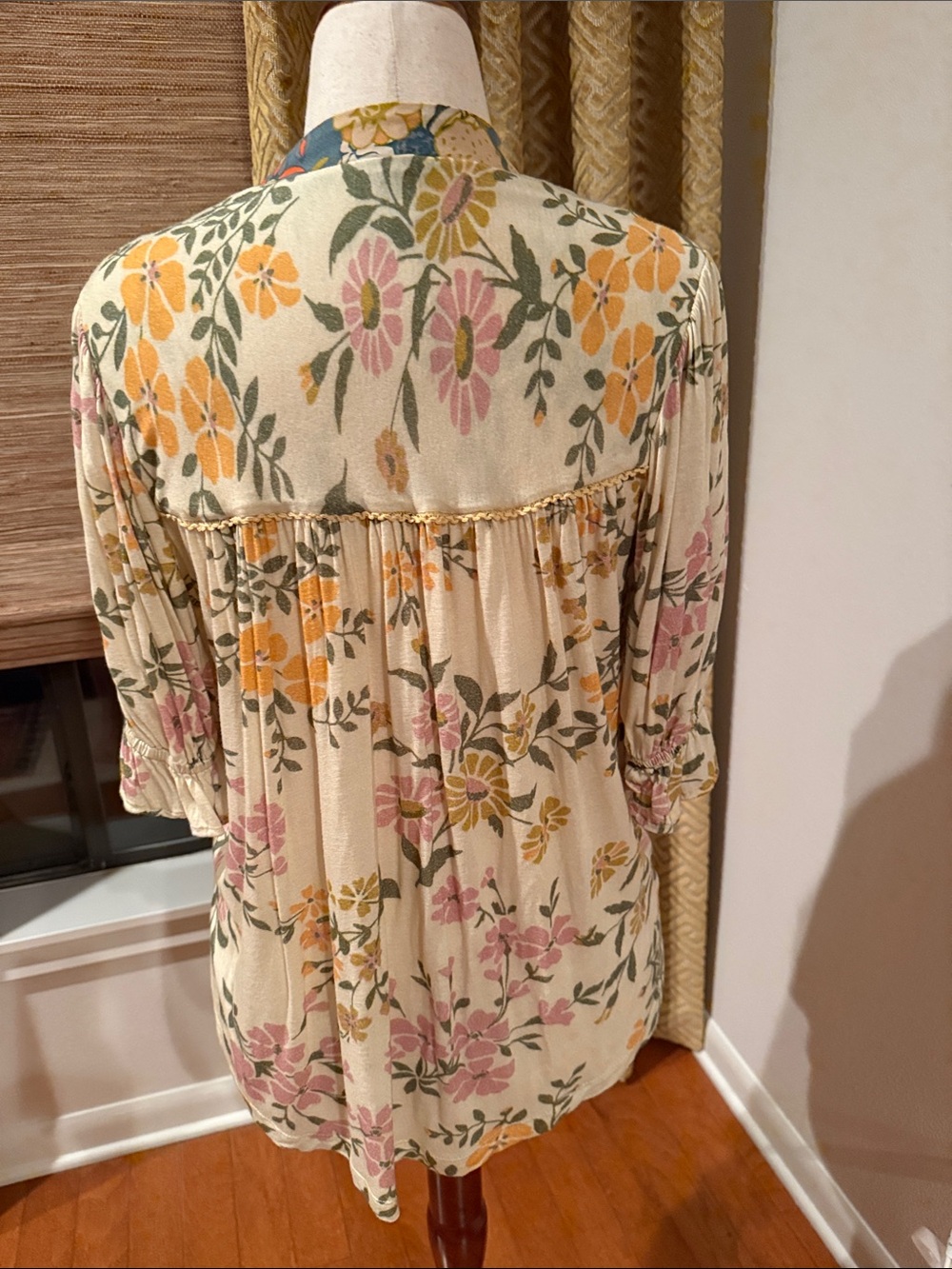 Blue Floral V-Neck Tunic with Embroidered Trim - Picture 3 of 3